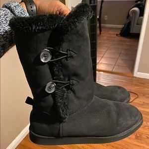Black Faux Fur Winter Boots